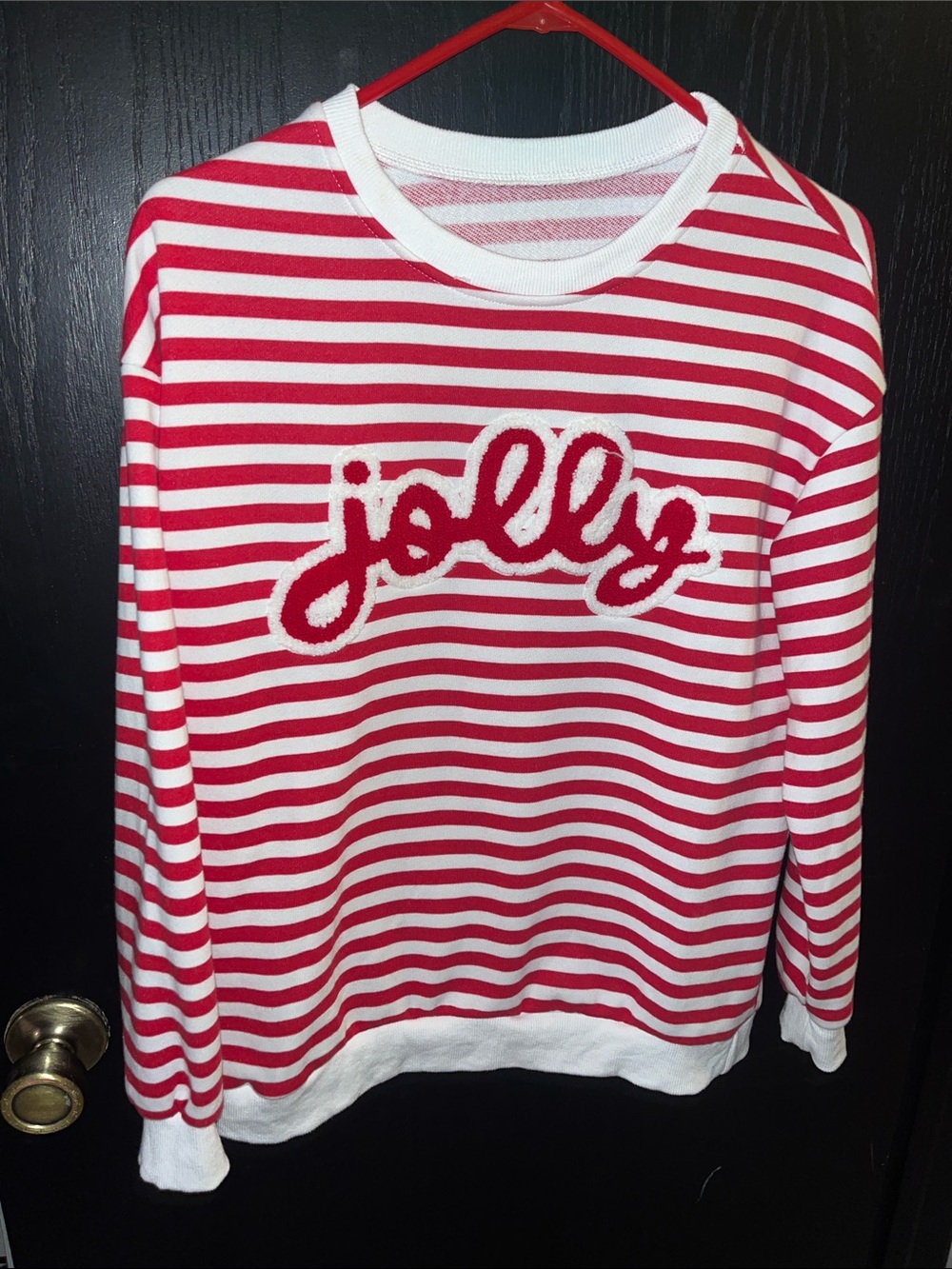 Women’s Red & White Striped 'Jolly' Crew Sweatshirt small make up spot. See pic.
